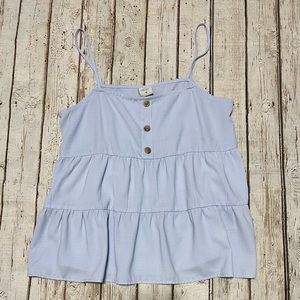 Paper Crane light blue spaghetti strap tiered ruffle peasant top blouse, small